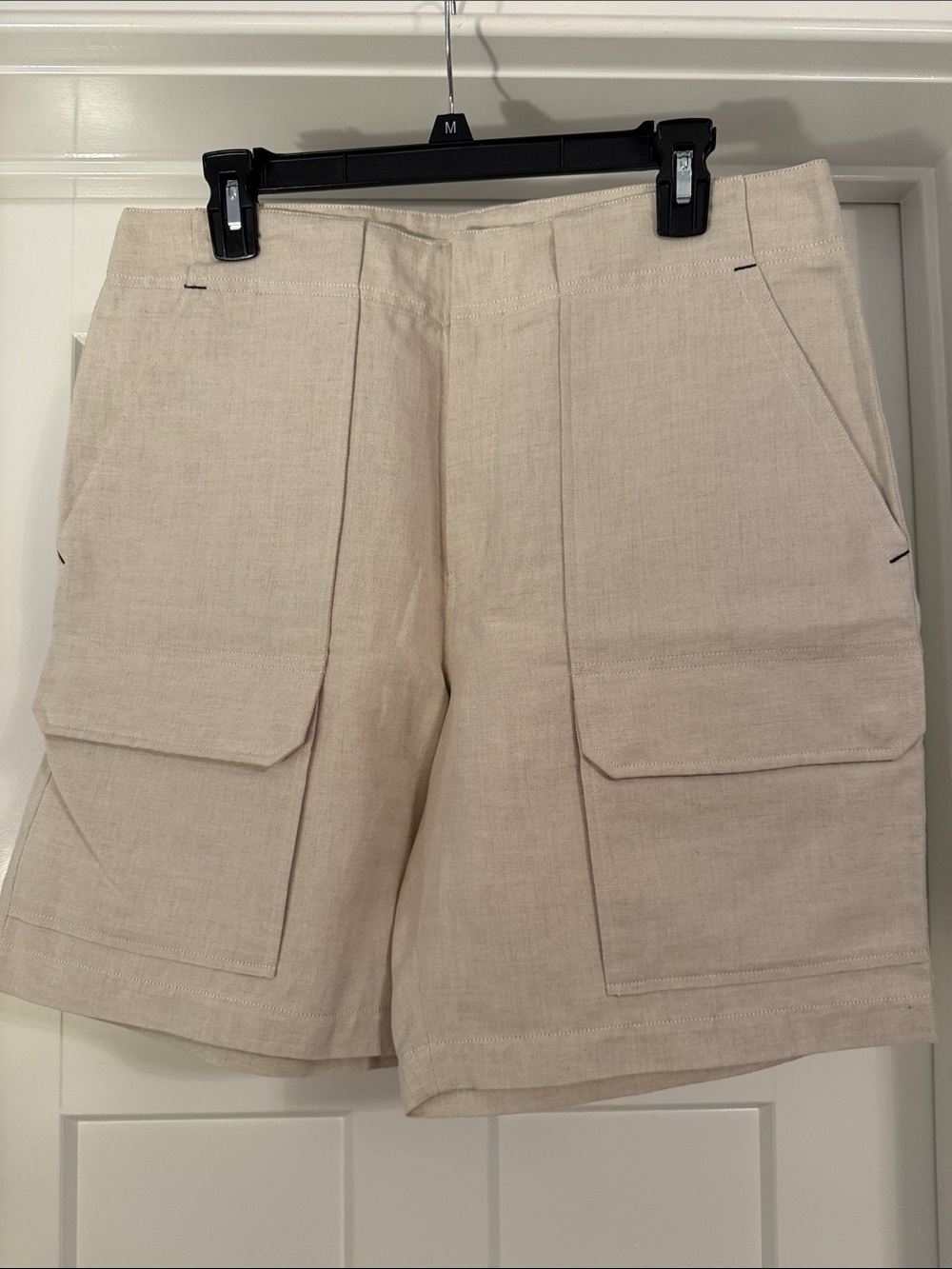 Helmut Lang Cream Linen Cargo Shorts with Front Pockets